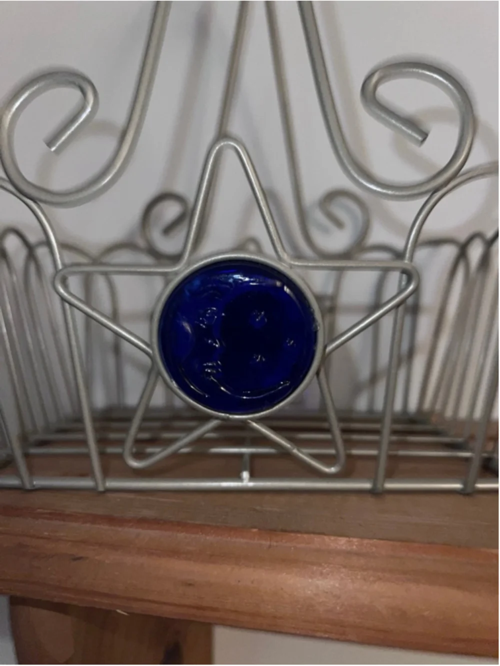 Vtg Celestial Wire Basket with Blue Glass Moon 90s WhimsyGoth